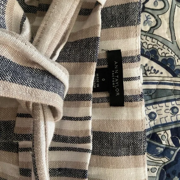 Ann Taylor Navy and Cream Striped Linen Shorts - Picture 3 of 3